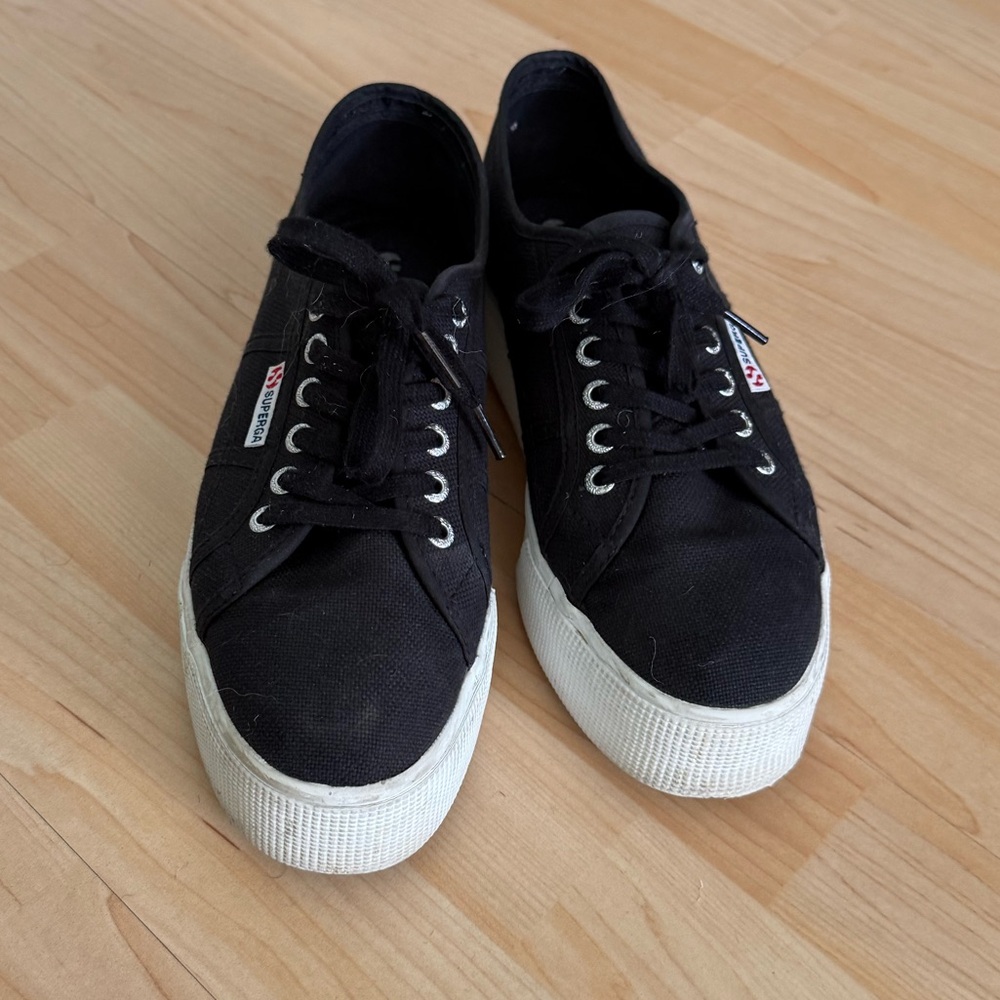 Superga Black Canvas Platform Sneakers